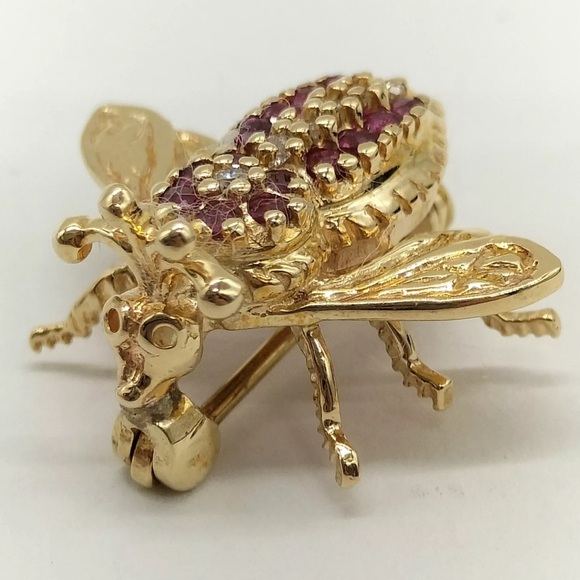 Stunning Natural Ruby and Diamonds on 14k Brooch Pin - Picture 5 of 8